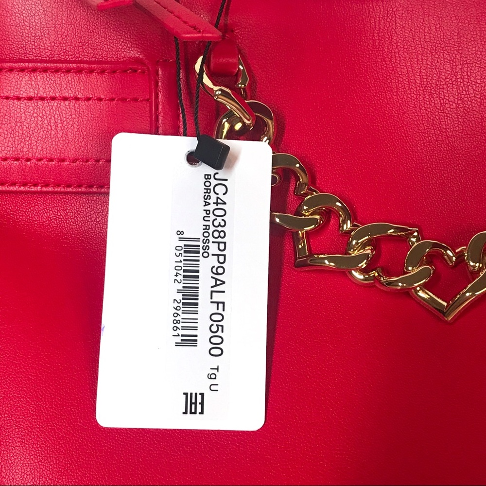 LOVE MOSCHINO NWT Red Handbag with Heart Chain - Picture 15 of 15